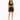 A model showcases a black cropped top with lace-up details and a matching skirt featuring side ties.