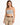 A woman models a light gray cropped top with thin straps, paired with beige high-waisted trousers and a braided belt.