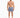 A shirtless man stands in swim shorts with a tropical leaf pattern, wearing slide sandals.