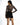 Rear view of Harlow black mini skirt with fringe hem and patterned bodysuit, showcasing the Gen Z OOTD aesthetic.
