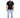 A man stands wearing a black t-shirt with a graphic design, paired with light blue jeans and black shoes.