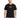 A man wearing a black t-shirt with a graphic design featuring text related to a magical theme.