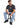 A man sits on a stool wearing a dark gray t-shirt with a white graphic design, paired with light blue jeans and black...