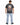 A person wearing a dark t-shirt with a graphic design featuring two seated figures and text on the back.