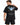 A man wearing a black oversized t-shirt featuring a large butterfly graphic and text on the back.