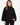 A woman with long hair wears a black, oversized sweatshirt with a high neckline and wide sleeves.