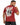 A man wearing a maroon t-shirt with a graphic collage and bold text on the back, showcasing artistic elements.