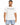 A man wearing a white t-shirt with artistic text and a casual style, paired with denim shorts.