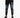 Black sweatpants featuring multiple graphic prints on the legs, paired with black sneakers.