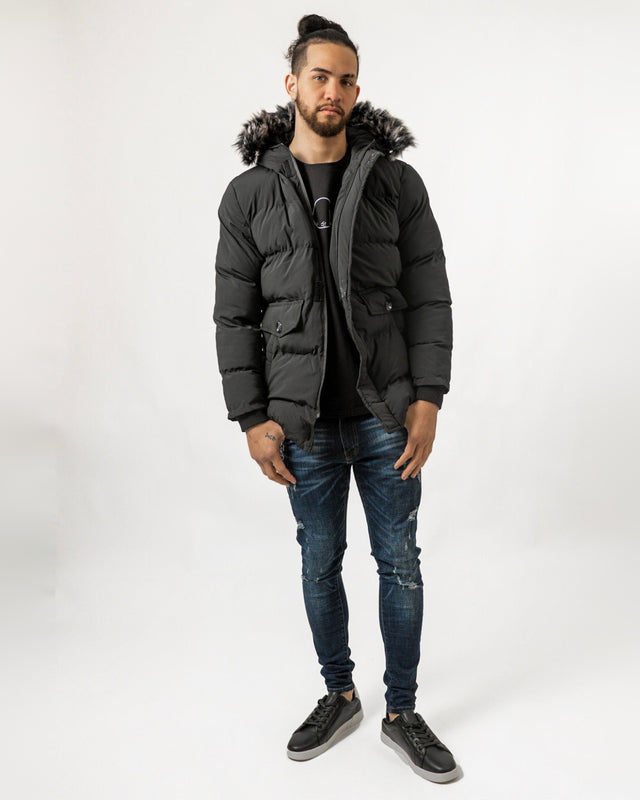 Philip Puffer Coat in Black – full-length front view