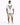 A person stands with their back to the camera, wearing a white shirt featuring a colorful eagle graphic and beige car...