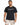 A man wearing a black t-shirt with a white handwritten design, paired with beige cargo shorts.