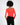 Back view of a model wearing a vibrant red off-the-shoulder long sleeve ribbed top with black pants.
