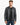 A man wearing a fitted black jacket with ribbed shoulder details and a zippered front, paired with a black t-...