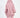 A person wearing a pink hooded sweatshirt with a gathered hem, viewed from the back.