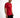 A model poses in a fitted red t-shirt featuring bold text and a stylish design, paired with black jeans.