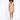 A model poses in a fitted, ribbed beige dress paired with white sneakers against a plain background.