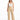 A woman stands confidently in beige high-waisted pants paired with a delicate white lace camisole.
