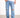Light blue distressed jeans with ripped knees, paired with a white t-shirt and white sneakers.