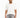 A man stands wearing a loose-fitting white t-shirt and gray distressed denim shorts with frayed edges.