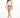 A woman walks confidently in beige pants paired with a white crop top and white sneakers, showcasing a casual style.