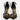Black Rock pointed toe stiletto heels with rhinestone straps, gold metallic insoles, and adjustable ankle straps.