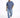 A man walks confidently in a loose-fitting blue shirt and distressed jeans, paired with white sneakers.