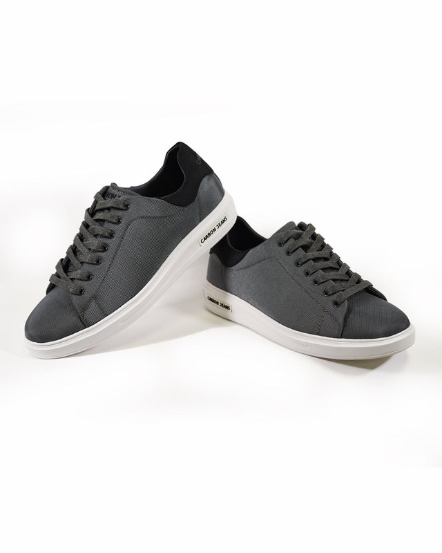 Johnny Grey Urban Streetwear Sneakers by Carbon with textured fabric, white soles, and charcoal laces.