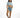 Model wearing Journi high-waisted blue washed denim shorts with raw hem and light blue cropped button-up top.