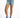 High-waisted Journi light blue washed denim cutoffs with raw frayed hems and distressed details on a model.