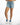 High-waisted Journi light blue washed denim cutoffs with raw frayed hems and distressed details on a model.