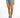 High-waisted Journi blue washed denim shorts with raw hem and distressed details, paired with white and blue sneakers.
