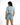 Back view of Journi high-waisted blue washed denim shorts with raw hem and classic pockets for a summer-ready look.