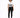 A model stands in a white graphic tee and black skinny jeans, paired with black sneakers on a plain background.