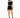 A model stands confidently in black shorts featuring unique cut-out details, paired with a matching cropped top and b...