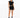 A model poses in a black cropped top and matching shorts with side cutouts, paired with black combat boots.