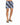 Colorful swim shorts featuring a city skyline print, paired with black flip-flops.