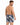 A man with short hair poses from behind, wearing colorful patterned swim shorts against a plain white background.