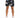 Men's black shorts featuring a colorful abstract floral pattern, paired with white sneakers.