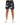 Men's black shorts featuring a colorful abstract floral pattern, paired with white sneakers.