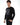 A model wearing a black long-sleeve shirt featuring a graphic design with motivational text.
