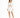 A model poses in a white cut-out dress with long sleeves and a fitted silhouette, paired with black strappy heels.