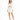 A model poses in a white cut-out dress with long sleeves and a fitted silhouette, paired with black strappy heels.