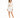 A model poses in a white long-sleeve dress featuring cut-out details and a fitted silhouette, paired with black heels.
