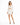 A model poses in a white long-sleeve dress featuring cut-out details and a fitted silhouette, paired with black heels.