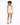A model poses in a light beige romper with a wrap design and spaghetti straps, paired with black heels.