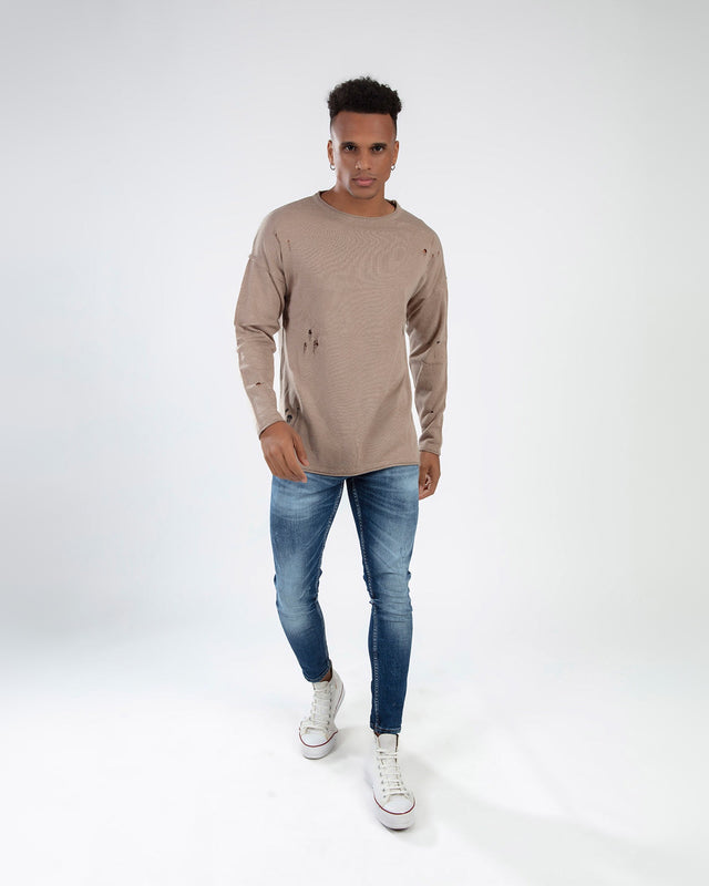 Sean Knit Sweater in Beige – full-length front view
