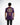 A person wearing a purple t-shirt featuring a colorful graphic design with playful text on the back.