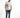 A young man stands confidently in a white t-shirt with a graphic print, paired with distressed blue jeans and white s...