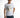 A man wearing a white t-shirt with a graphic print and text, paired with blue jeans.